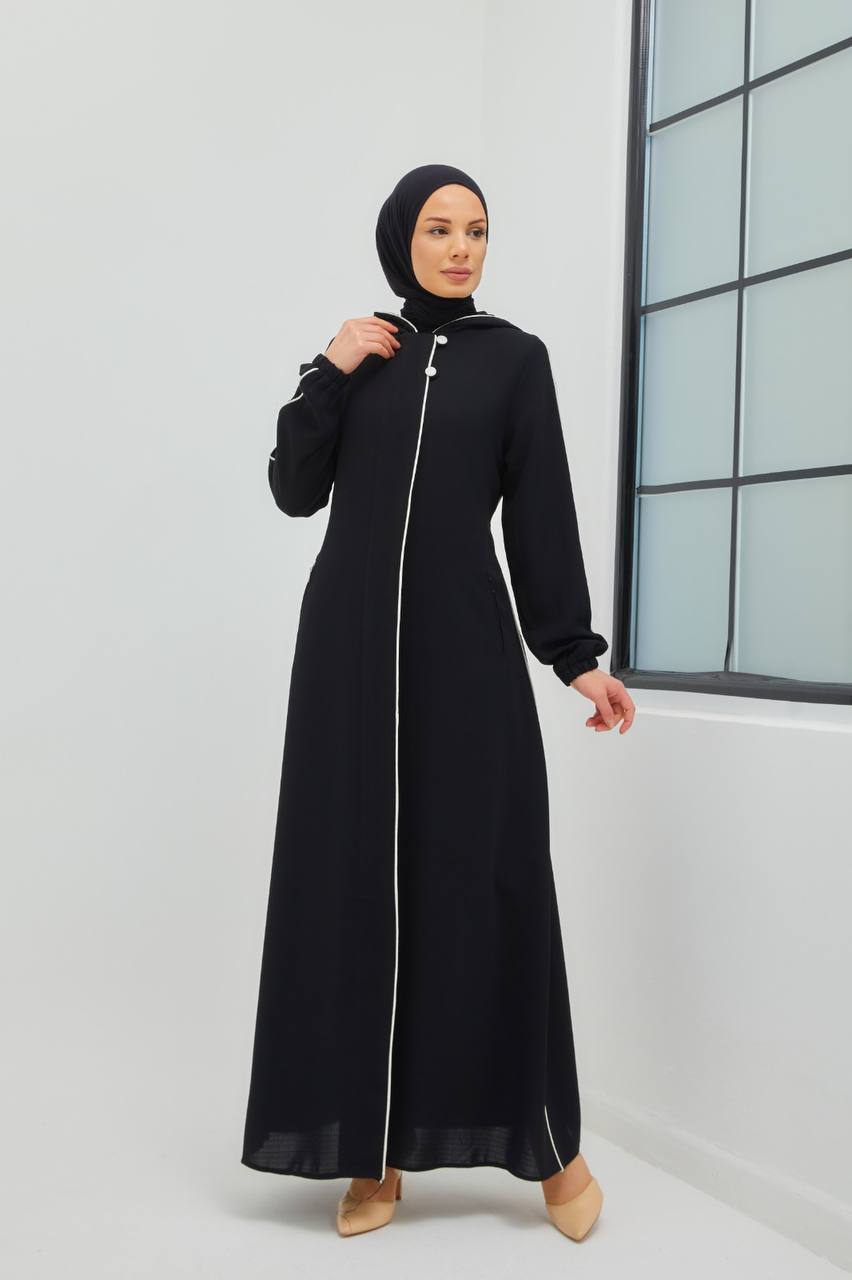 5003 Sabit Kapüşonlu Biyeli Ferace