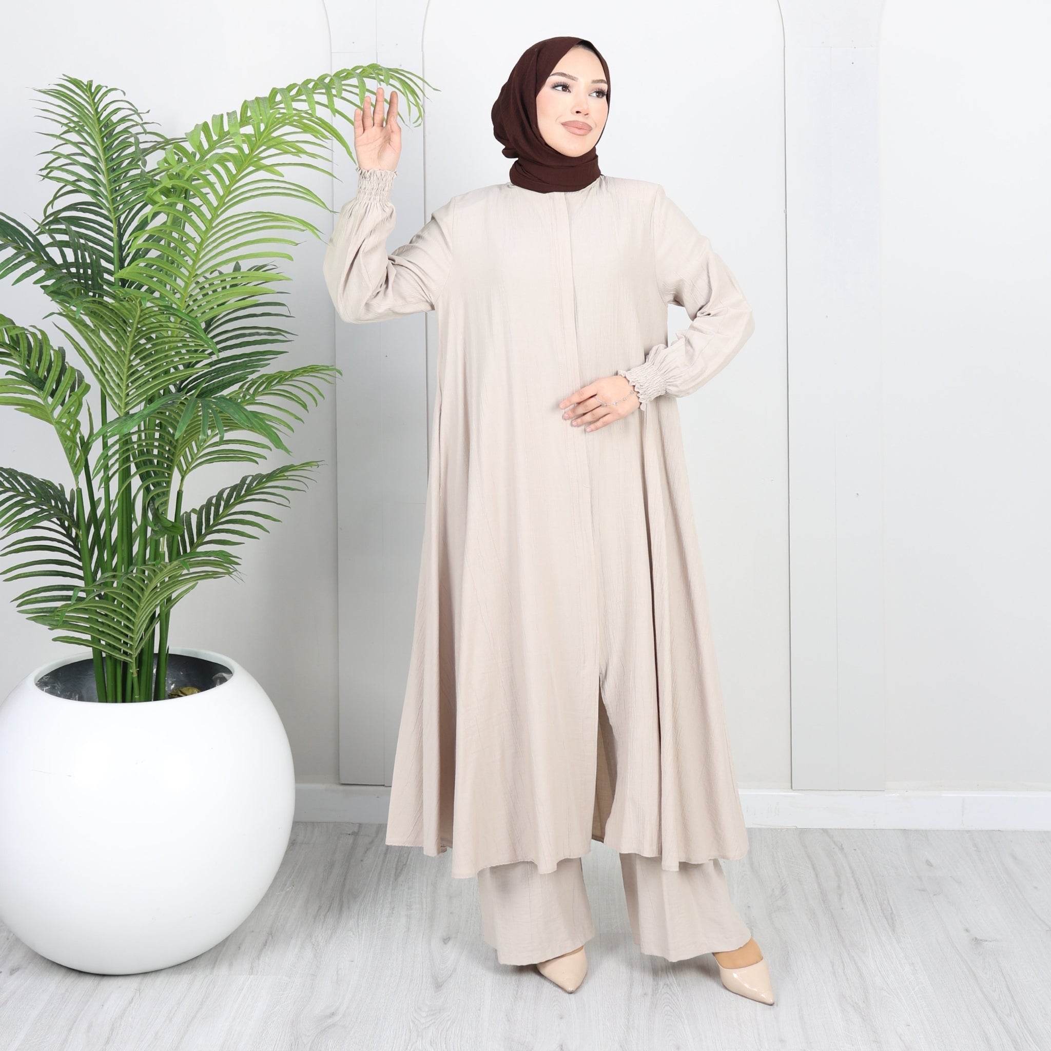 2601 - %85 Pamuklu Mevlana Kesim Tunik Pantolon İkili Tesettür Takım