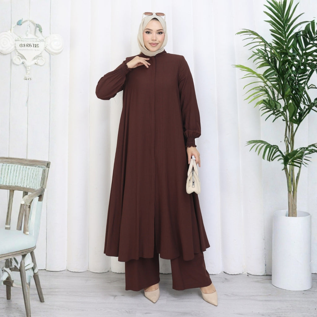 2601 - %85 Pamuklu Mevlana Kesim Tunik Pantolon İkili Tesettür Takım