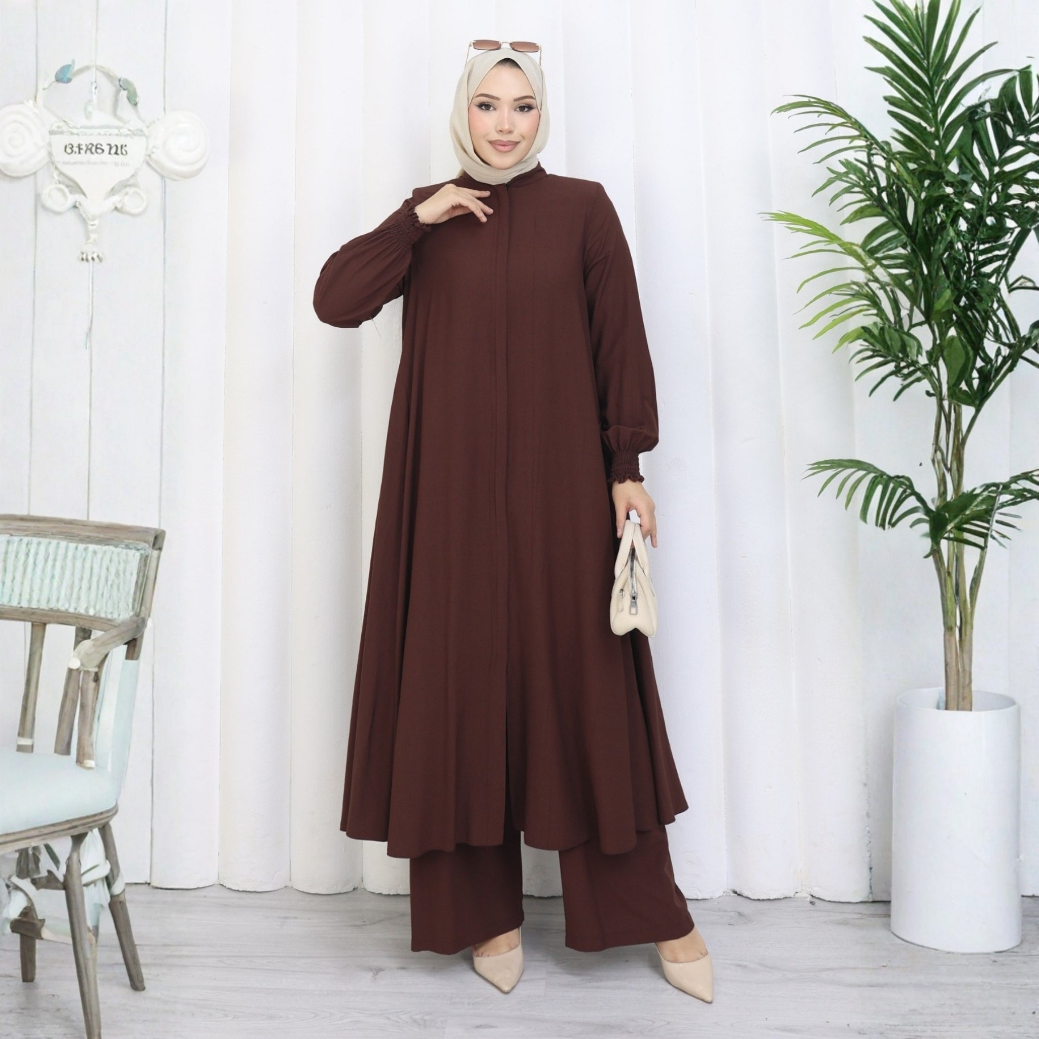 2601 - %85 Pamuklu Mevlana Kesim Tunik Pantolon İkili Tesettür Takım