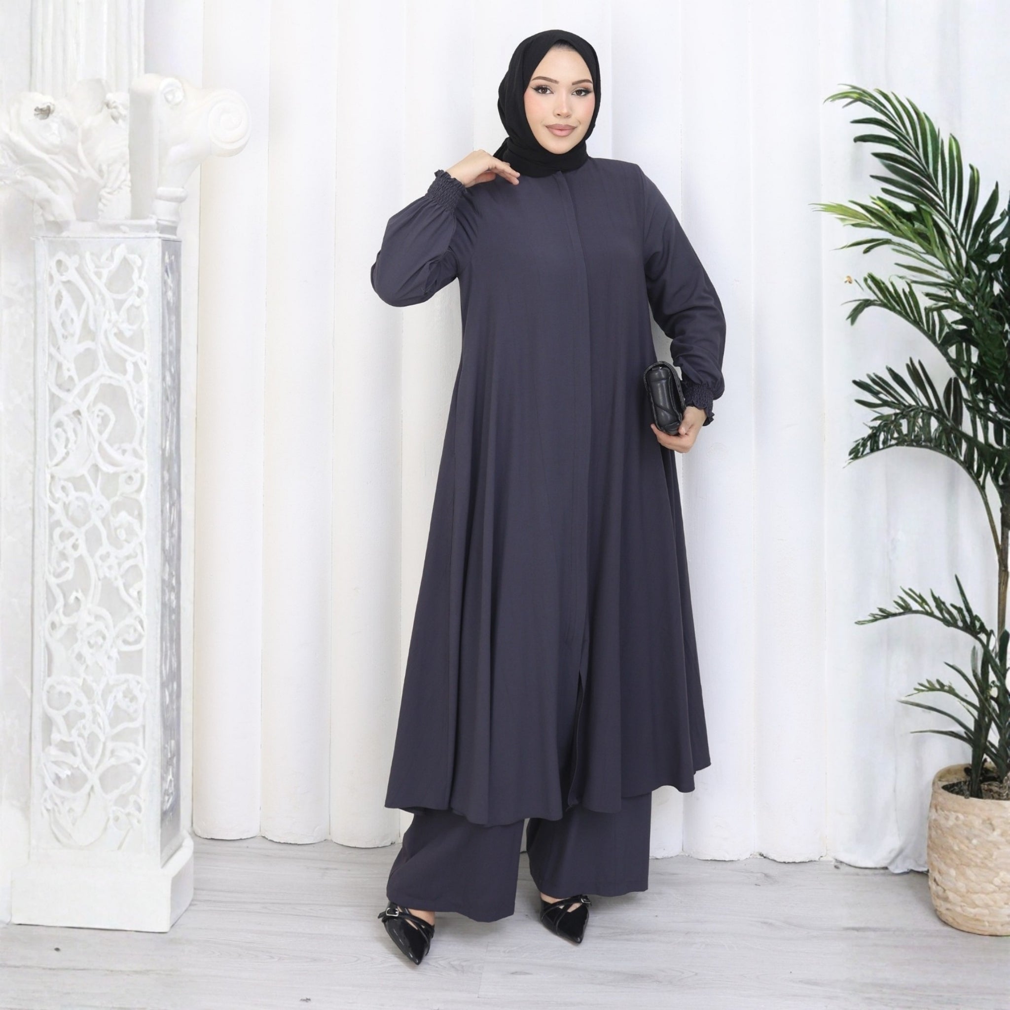 2601 - %85 Pamuklu Mevlana Kesim Tunik Pantolon İkili Tesettür Takım