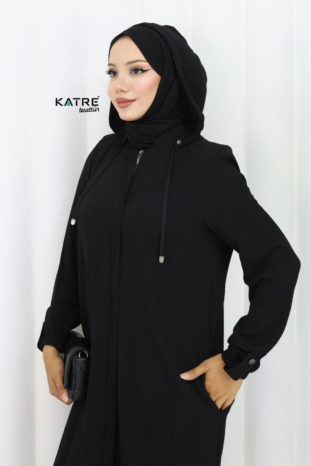 2503 Kapüşonlu Beli Kesik Ferace